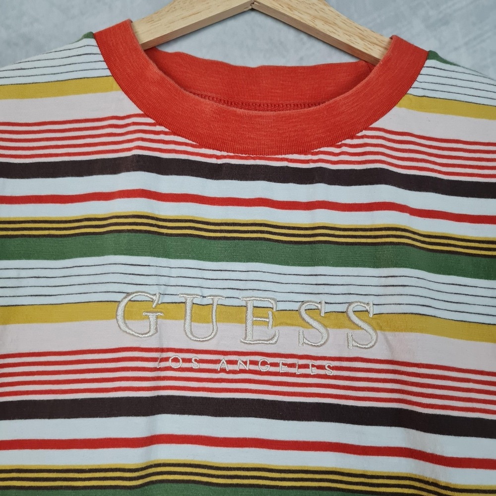 Guess Originals Shirt Mens Medium Multicolor Striped Logo Crewneck Tee T-Shirt - Picture 2 of 15
